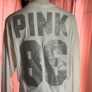Pink White sequin long sleeve shirt